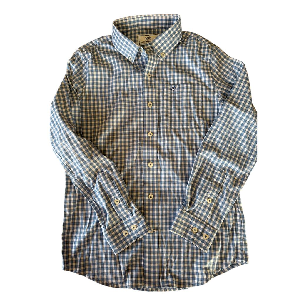 Southern Tide Blue Plaid Button Down Shirt size 8-10